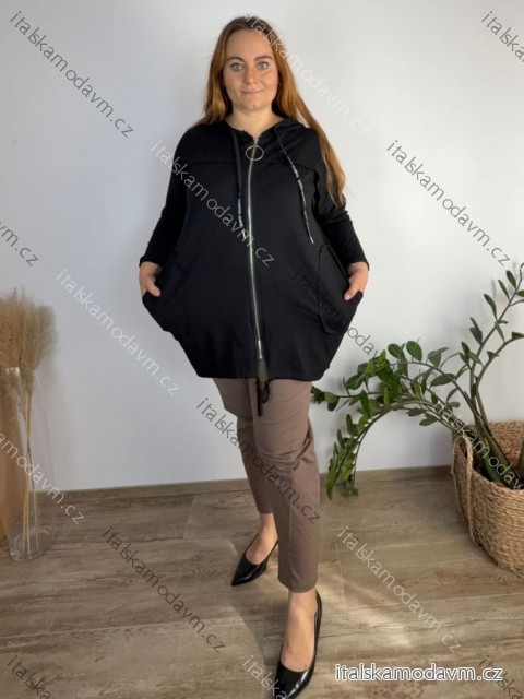 Mikina oversize na zip s kapucí dlouhý rukáv dámská nadrozměr BEATA (54/56/58 ONE SIZE) ITALSKÁ MÓDA IM423572/DR 54/56/58 Černá