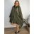 Mikina prodloužená s kapucí na zip dlouhý rukáv dámská nadrozměr ZITA (54/56/58 ONE SIZE) ITALSKÁ MÓDA IMC25394/DR 54/56/58 zelená khaki