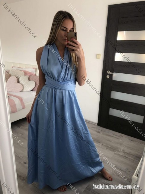 Šaty dlouhé saténové s variabilním zavazováním letní dámské  (S/M/L ONE SIZE) ITALSKÁ MÓDA IMM2250677/DRU světle růžová