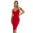 564-10 CALLIE Midi šaty s odhalenými rameny a výstřihem - červené