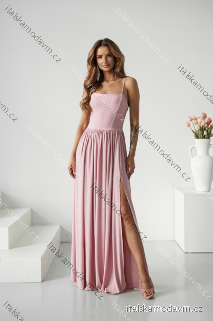 Šaty dlhé spoločenské trblietavé na ramienka dámske (34-38) POLSKÁ MÓDA PMLWD25AMELIA ružová staroružová 34
