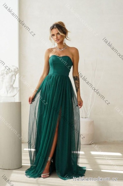 Šaty dlouhé carmen společenské třpytivé dámské (34-42) POLSKÁ MÓDA PMLWD25CECYLIA zelená 42