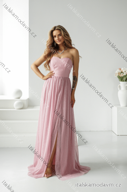 Šaty dlouhé carmen společenské třpytivé dámské (34-42) POLSKÁ MÓDA PMLWD25CECYLIA3 růžová starorůžová 42