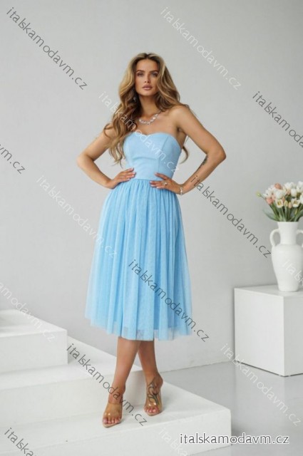 Šaty carmen spoločenské trblietavé dámske (34-42) POLSKÁ MÓDA PMLWD25GAJA modrá 42