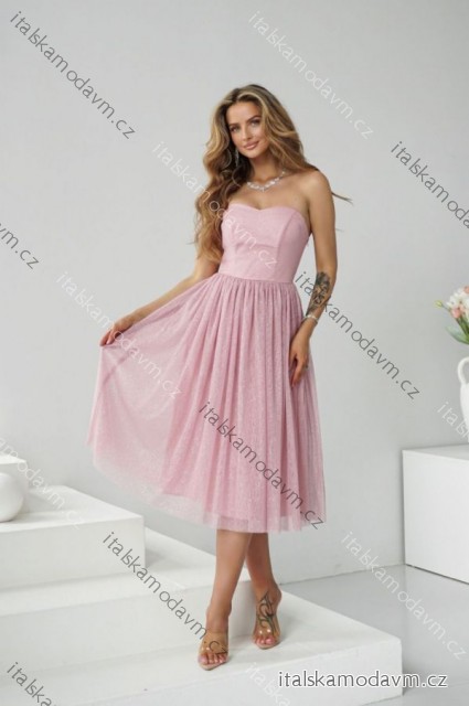 Šaty carmen společenské třpytivé dámské (34-42) POLSKÁ MÓDA PMLWD25GAJA1 růžová starorůžová 38