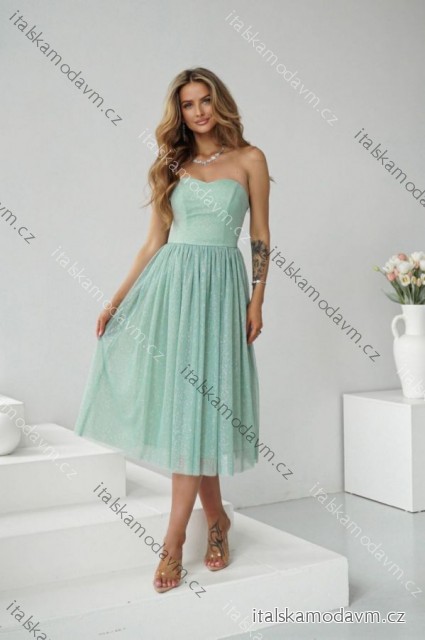 Šaty carmen společenské třpytivé dámské (34-42) POLSKÁ MÓDA PMLWD25GAJA2 zelená olivová 36