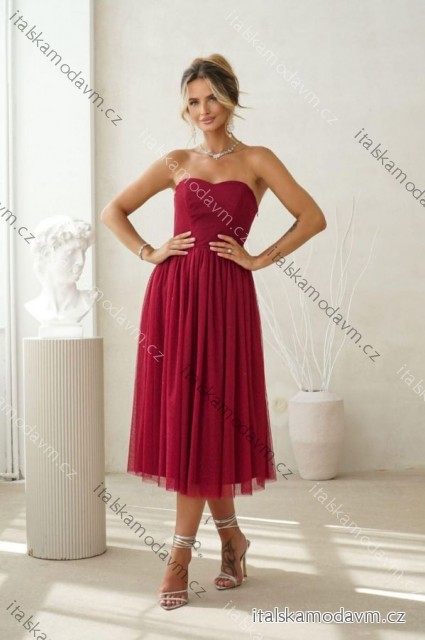 Šaty carmen společenské třpytivé dámské (34-42) POLSKÁ MÓDA PMLWD25GAJA6 vínová 38