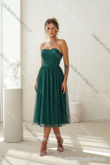 Šaty carmen spoločenské trblietavé dámske (34-42) POLSKÁ MÓDA PMLWD25GAJA7 zelená 36