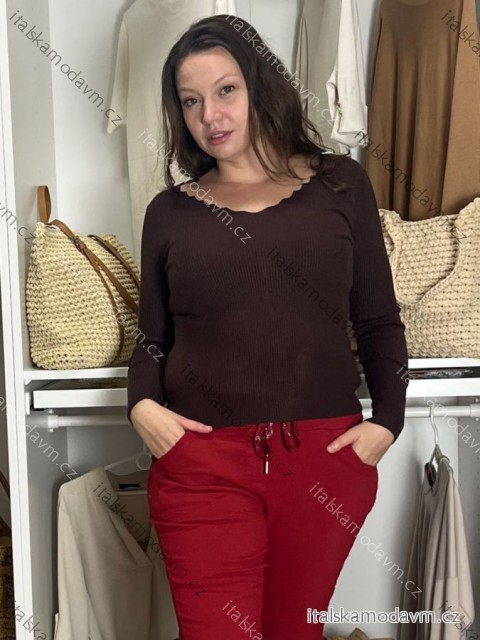 Svetr úpletový tenký dlouhý rukáv dámský FREA (S/M/L ONE SIZE) ITALSKÁ MÓDA IMD25150/DR tmavě hnědá S/M/L
