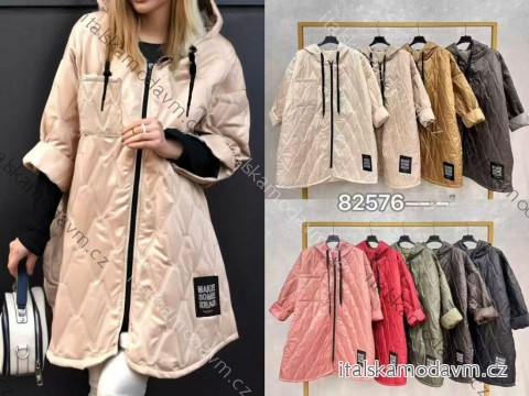 Bunda prodloužená slabá šusťáková s kapucí na zip dlouhý rukáv dámská nadrozměr (52/54/56 ONE SIZE) ITALSKÁ MÓDA IMC25379