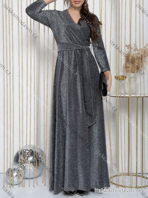 Šaty dlouhé elegantní třpytivé dlouhý rukáv dámské (S/M/L ONE SIZE) ITALSKÁ MÓDA IMD25155