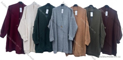 Svetr prodloužený pletený na knoflík dlouhý rukáv dámský nadrozměr (54/56/58 ONE SIZE) ITALSKÁ MÓDA IMD25162