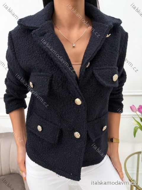 Kabátek beránkový flaušový dlouhý rukáv dámský (S/M/L ONE SIZE) ITALSKÁ MÓDA IMD25177