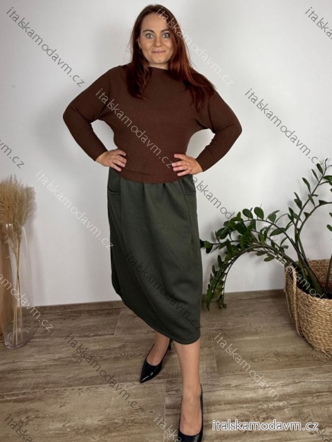 Svetr úpletový tenký dlouhý rukáv dámský nadrozměr  (42/44/46 ONE SIZE) ITALSKÁ MÓDA IM4251139/DUR 42/44/46 tmavě hnědá