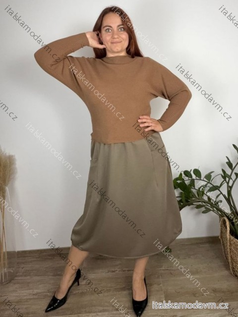 Svetr úpletový tenký dlouhý rukáv dámský nadrozměr  (42/44/46 ONE SIZE) ITALSKÁ MÓDA IM4251139