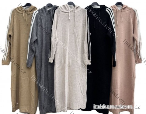 Šaty dlhé pletené s kapucňou dlhý rukáv dámske (S/M/L ONE SIZE) TALIANSKA MÓDA IMD25200
