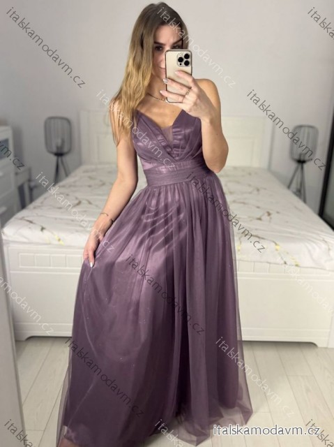 Šaty dlhé spoločenské na ramienka dámske (S/M ONE SIZE) TALIANSKA MÓDA IMC23435/DUR svetlozelená S/M/L