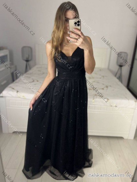 Šaty dlouhé společenské na ramínka dámské (S/M ONE SIZE) ITALSKÁ MÓDA IMC23435/DUR černá S/M/L