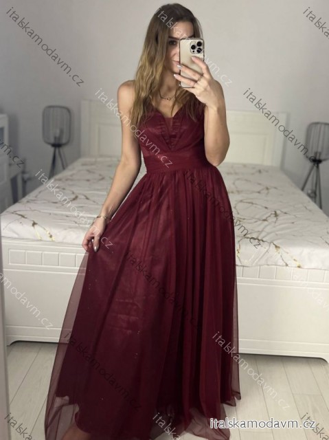 Šaty dlhé spoločenské na ramienka dámske (S/M ONE SIZE) TALIANSKA MÓDA IMC23435/DUR vínová S/M/L