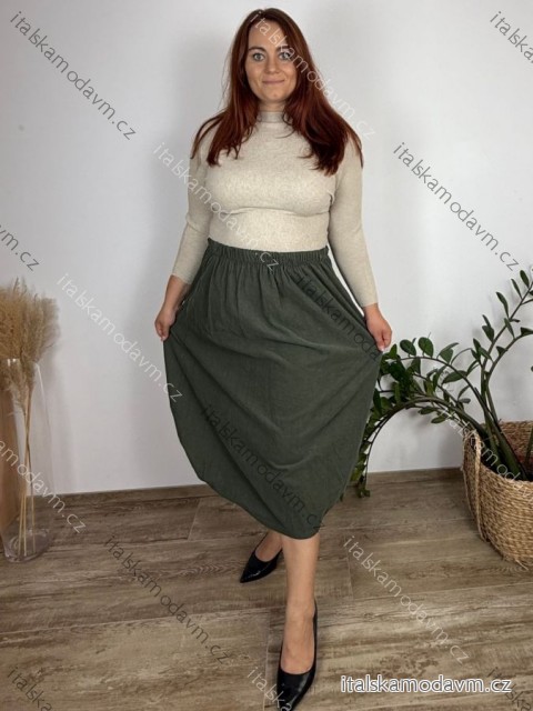 Sukně manžestrová  dámská nadrozměr INNA (48/50/52 ONE SIZE) ITALSKÁ MÓDA IM4251143/DUR 48/50/52 zelená khaki