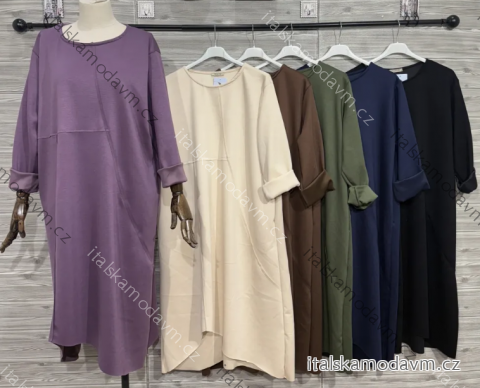 Šaty 3/4 dlouhý rukáv dámské (S/M/L ONE SIZE) ITALSKÁ MÓDA IMPOZ25-HP24944