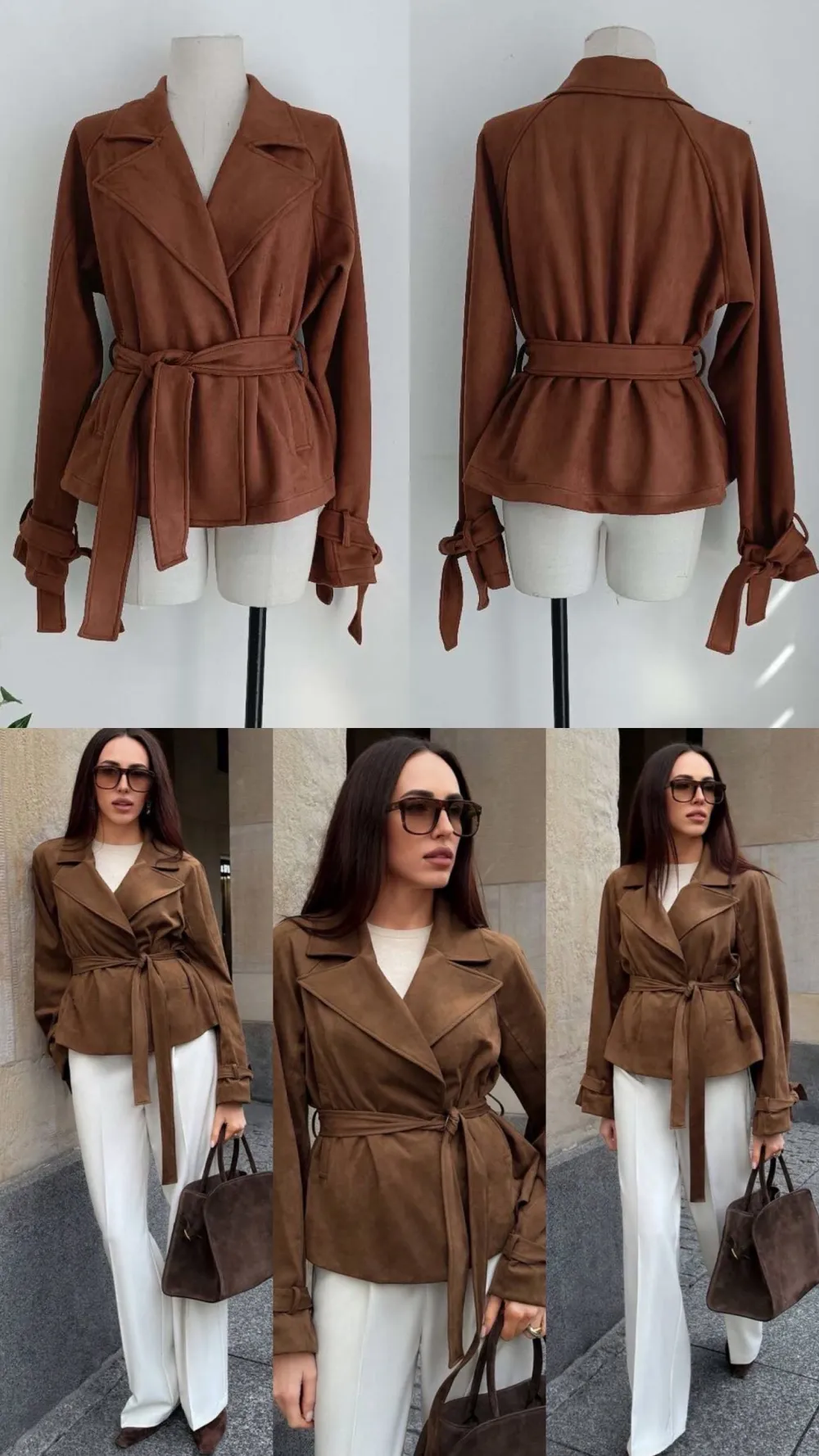 Kabátek koženkový s páskem dlouhý rukáv dámský (S/M/L ONE SIZE) IMPOZ25OCT-10335