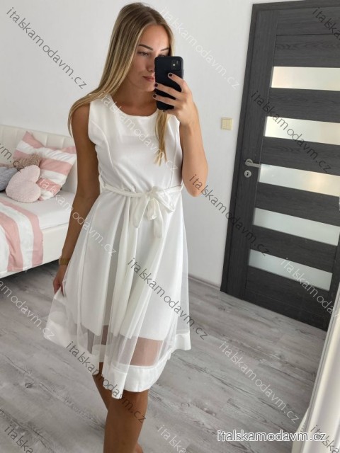 Šaty elegantní letní bez rukávu dámské (S/M/L ONE SIZE) ITALSKÁ MÓDA IM322SIMONE/DR biela S/M/L