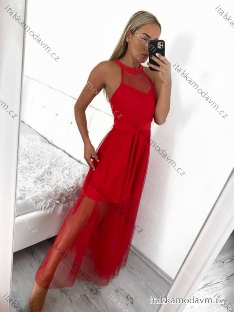 Šaty společenské dlouhé bez rukávu dámské (S/M ONE SIZE) ITALSKÁ MÓDA IM3236286/DU Barva   červená Velikost   S/M