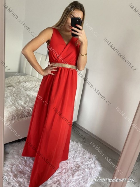 Šaty dlouhé elegantní společenské plesové na ramínka dámské (S/M ONE SIZE) ITALSKá MóDA IM3226339/DU S/M červená