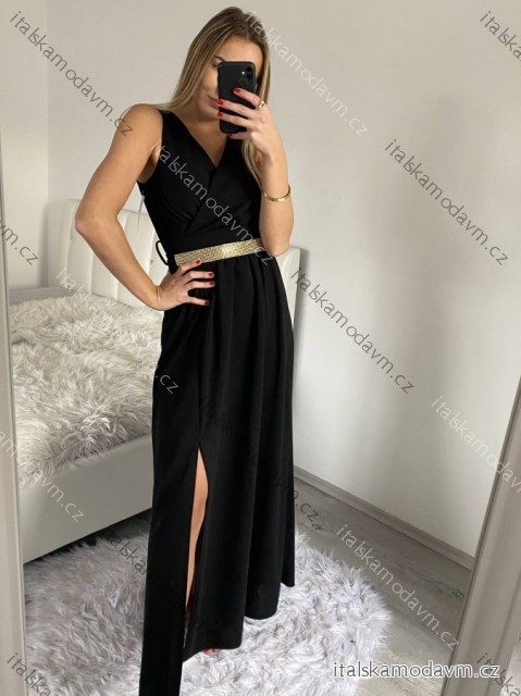 Šaty dlhé elegantné spoločenské plesové na ramienka dámske (S/M ONE SIZE) TALIANSKA MóDA IM3226339/DU S/M čierna