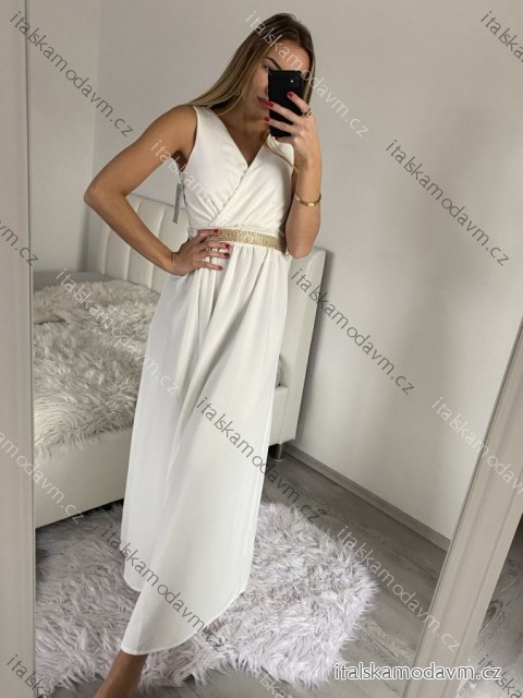 Šaty dlhé elegantné spoločenské plesové na ramienka dámske (S/M ONE SIZE) TALIANSKA MóDA IM3226339/DU S/M biela