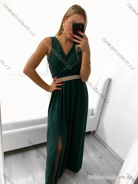 Šaty dlouhé elegantní společenské plesové na ramínka dámské (S/M ONE SIZE) ITALSKá MóDA IM3226339/DU zelená