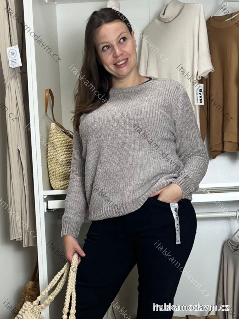 Sveter pletený dlhý rukáv dámsky AGNES (M/L-XL/2XL) AMBITIONFLY AMB25N413T/DU XL/2XL šedá světlá