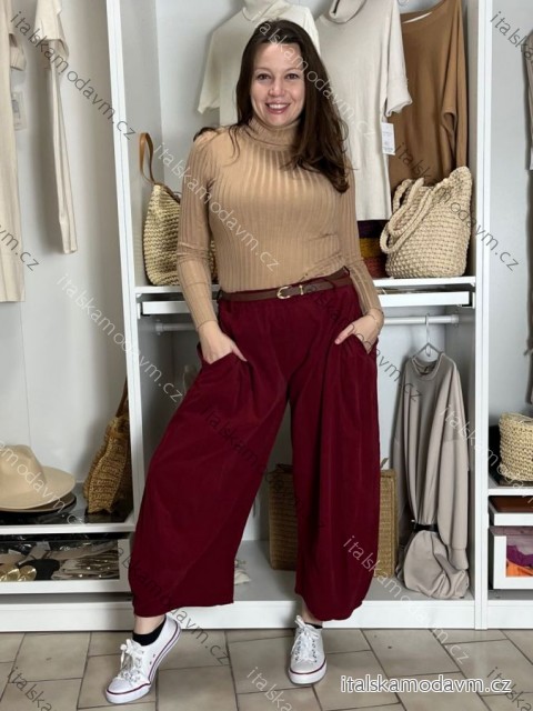 Kalhoty manžestrové s páskem dámské EVA (S/M/L ONE SIZE) ITALSKÁ MÓDA IMSM251147/DU S/M/L vínová