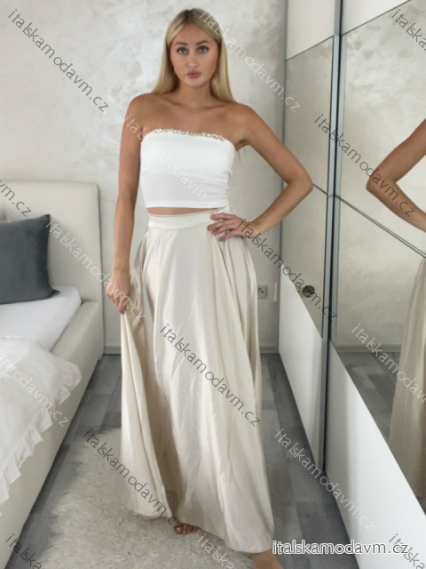 Sukňa saténová dlhá dámska (S/M ONE SIZE) TALIANSKA MÓDA IMPVN254665/DU béžová S/M