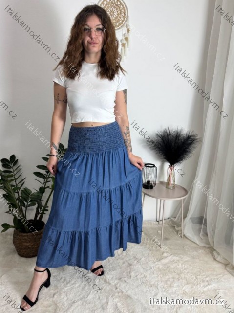 Šaty alá sukně letní žabičkované riflové dámská (S/M/L ONE SIZE) ITALSKÁ MÓDA IM721076/DU S/M/L tmavě modrá