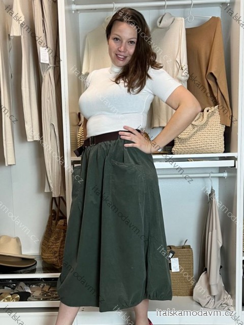 Sukně s páskem manžestrová dámská ERIKA (S/M/L ONE SIZE) ITALSKá MóDA IMSM251149/DU S/M/L zelená khaki