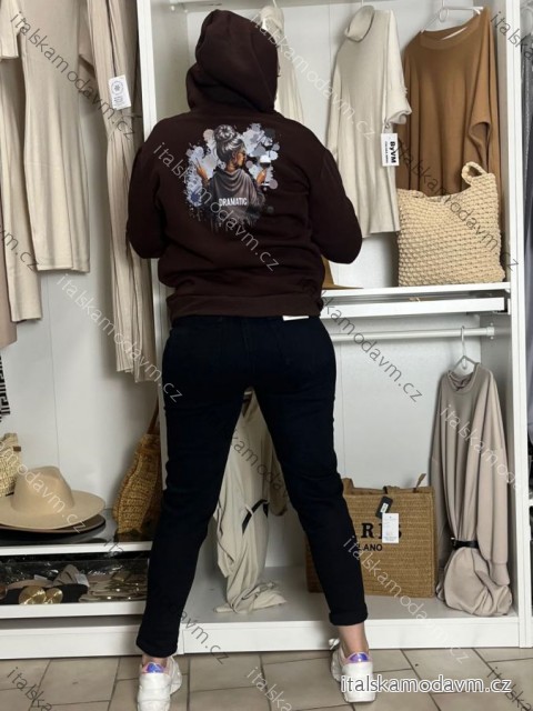 Mikina oversize s kapucí dlouhý rukáv dámská  ILONA (S/M/L ONE SIZE) ITALSKÁ MÓDA IMWDZ251111/DUR