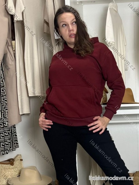 Mikina oversize s kapucňou dlhý rukáv dámska ILONA  (S/M/L ONE SIZE) TALIANSKA MÓDA IMWDZ251111/DUR S/M/L vínová