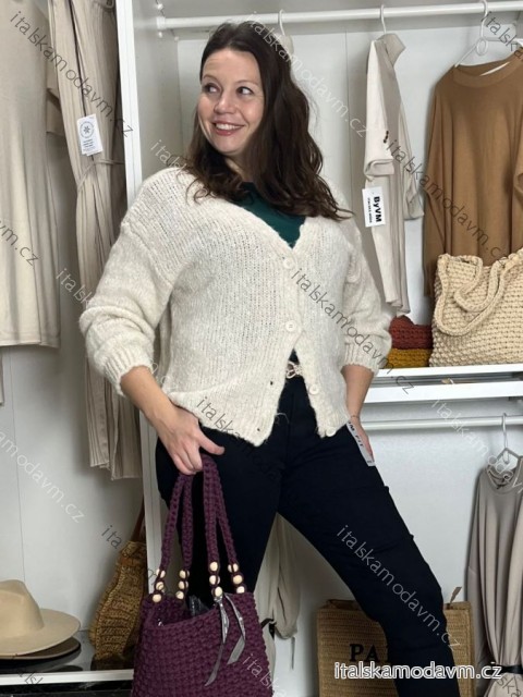 Cardigan krátký na knoflík dlouhý rukáv dámský MERYL (S/M/L ONE SIZE) ITALSKÁ MÓDA IMWGB251111/DU S/M/L sv. béžová