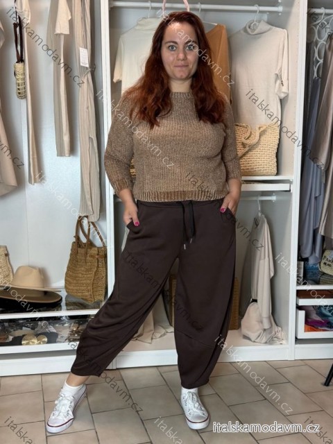 Tepláky elegantní dámské nadrozměr LOLA (40/42/44 ONE SIZE) ITALSKÁ MÓDA IM4251145/DU 40/42/44 hnědá