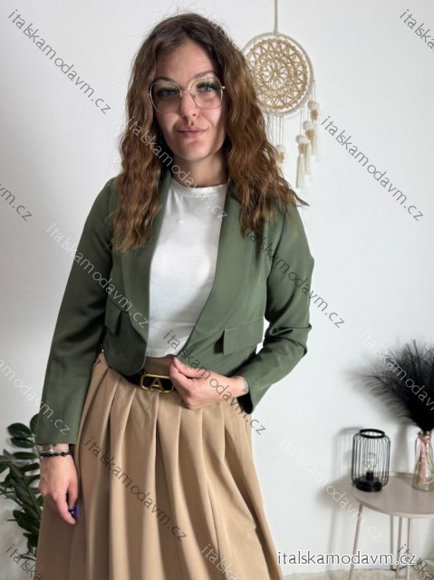 Sako zkrácené dlouhý rukáv dámské (S/M ONE SIZE) ITALSKÁ MÓDA IMPDY25MDUE991858/DR zelená khaki S/M/L