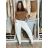 Kalhoty elegantní s páskem dámské  (S/M/L ONE SIZE) ITALSKÁ MÓDA IM425030/DUR bílá S/M/L