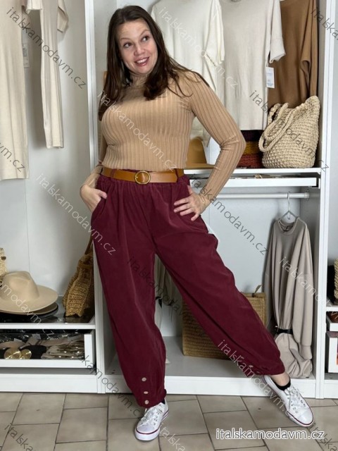 Kalhoty manžestrové s páskem dámské BARBARA (S/M/L ONE SIZE) ITALSKÁ MÓDA IMSM251146