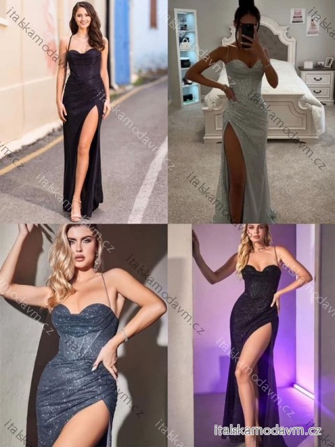 Šaty dlouhé společenské elegantní třpytivé na ramínka dámské (XS/S/M ONE SIZE) ITALSKÁ MÓDA IMM25M29899