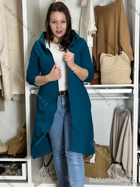 Mikina kabát oversize na zip s kapucí dlouhý rukáv dámský KAILA (S/M/L ONE SIZE) ITALSKÁ MÓDA IMPLI2430059/DU S/M/L modrá petrolejová