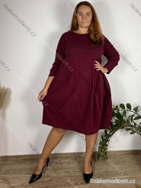 Šaty manžestrové teplé dlhý rukáv dámske nadrozmer VIOLA  (50/52/54 ONE SIZE) TALIANSKA MÓDA IM425537/DUR
