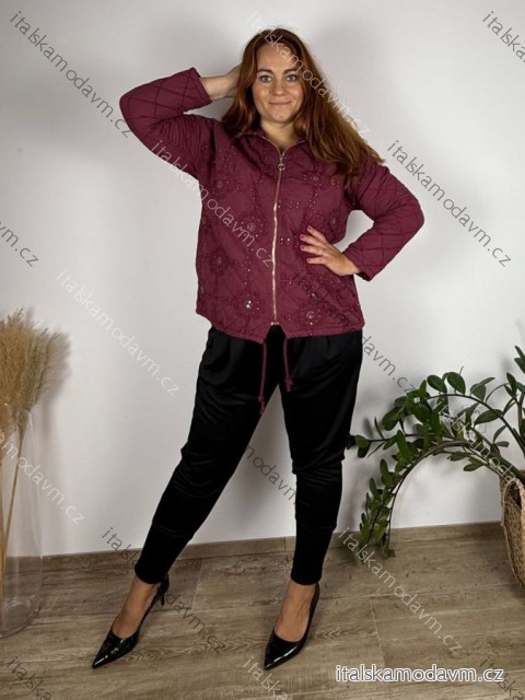Bunda podzimní s kapucí dlouhý rukáv dámská nadrozměr ERIKA (46/48/50 ONE SIZE) ITALSKÁ MÓDA IMSM251134/DU 46/48/50 vínová