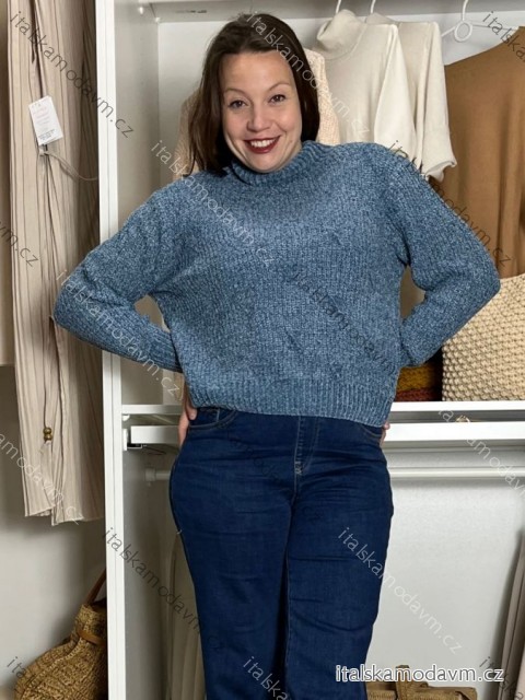 Svetr ženilkový se stojáčkem dlouhý rukáv dámský LENA (M/L-XL/2XL ONE SIZE) ITALSKÁ MÓDA MUS25S012/DR