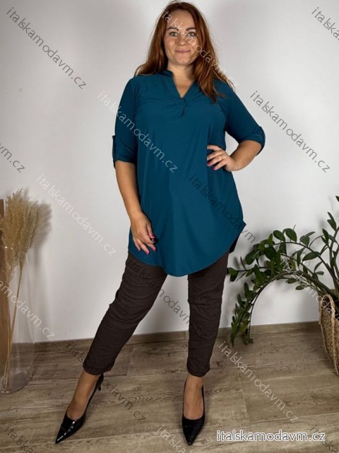 Tunika prodloužená 3/4 rukáv dámská nadrozměr (2XL/3XL/4XL ONE SIZE) ITALSKá MóDA IM324SUMER/DUR modrá petrolejová 2XL/3XL
